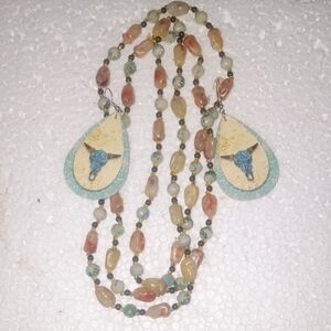 Bohemian Beaded Necklace with Bull Skull Pendants